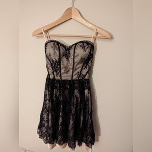 GUESS black lace nude strapless dress